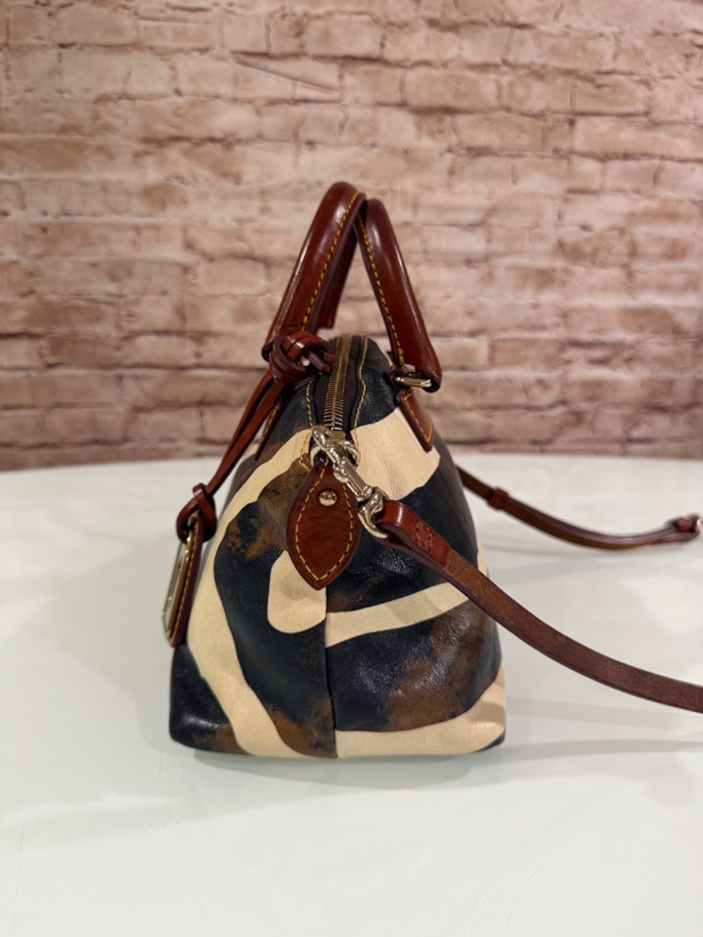 Vintage Dooney & Bourke Florentine Vacchetta Leather Zebra Mini Satchel Bag - Picture 4 of 13